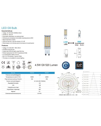 BOMBILLA LED * G9 4,5W 3000K